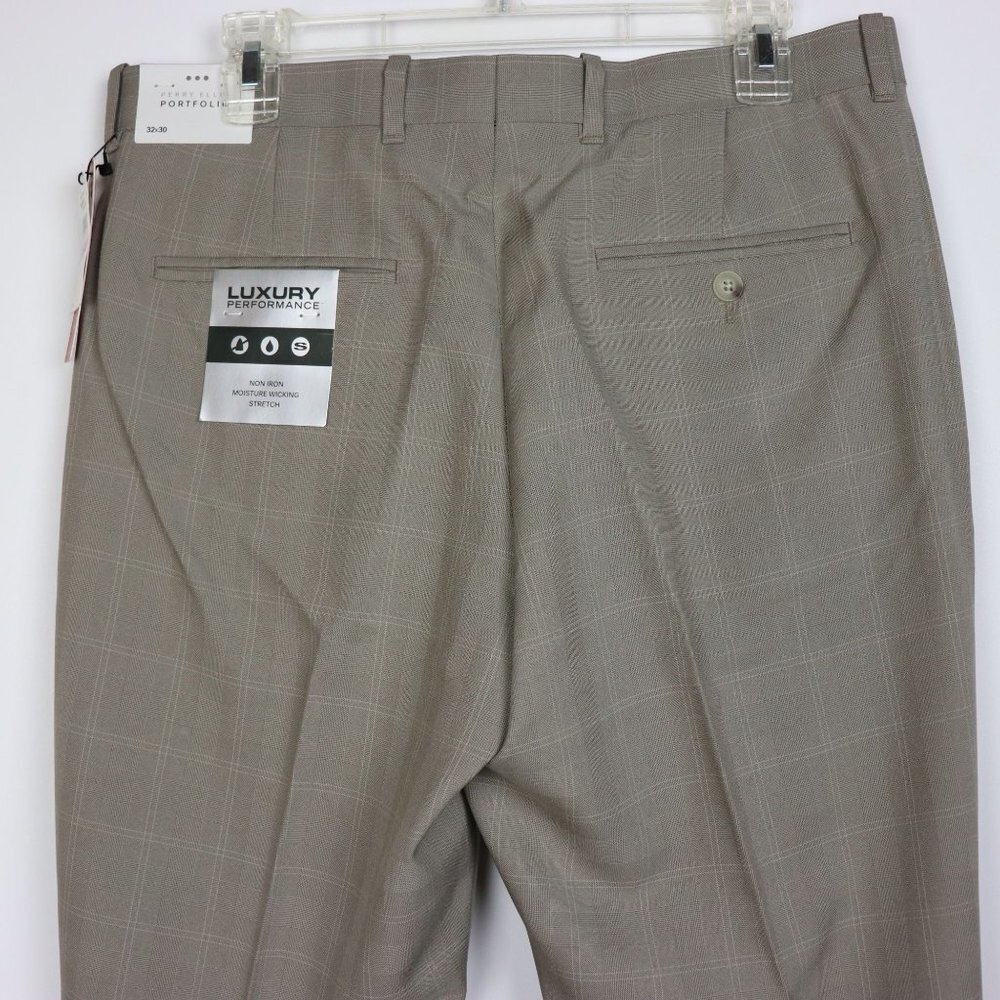 NWT Perry Ellis Plaid Check Modern Fit Straight Leg Tan Mens Pants - Picture 6 of 8